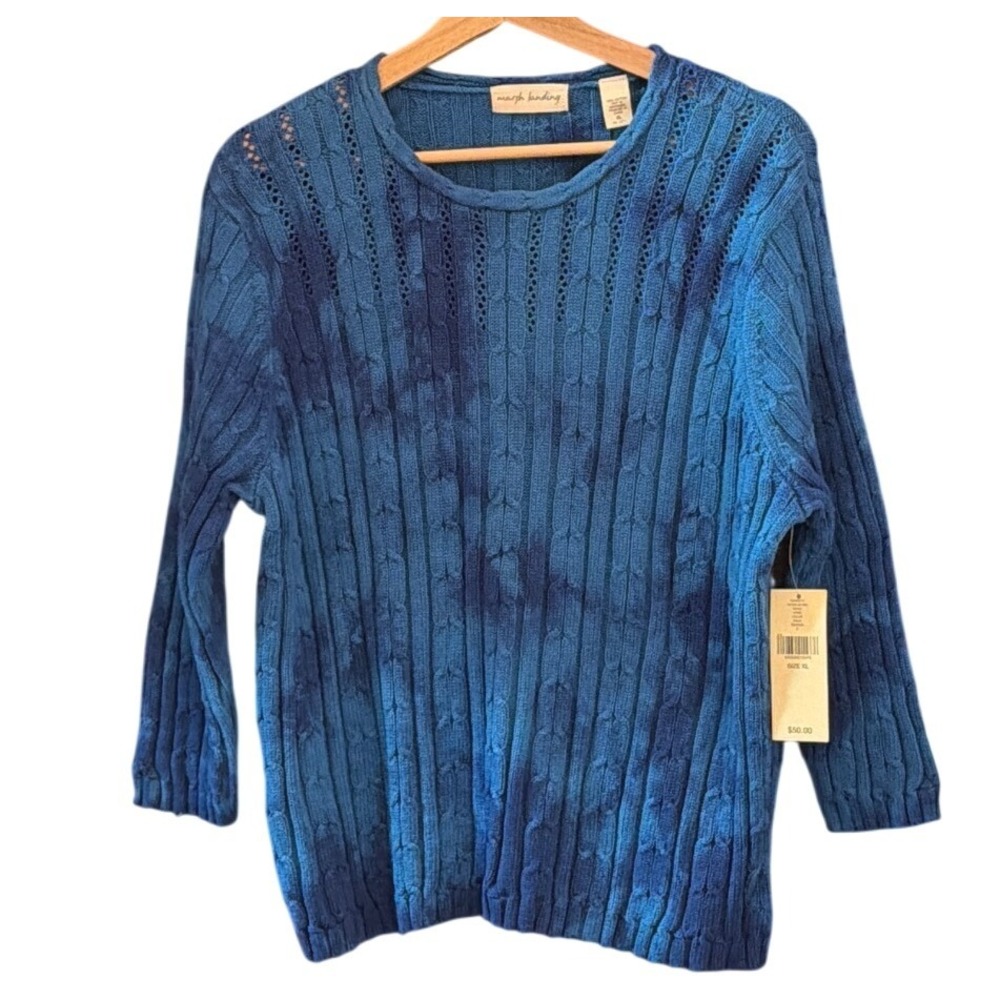 VTG Marsh Landing Sweater Deadstock Tie Dye Cable Knit Coastal Boho Hippie XL